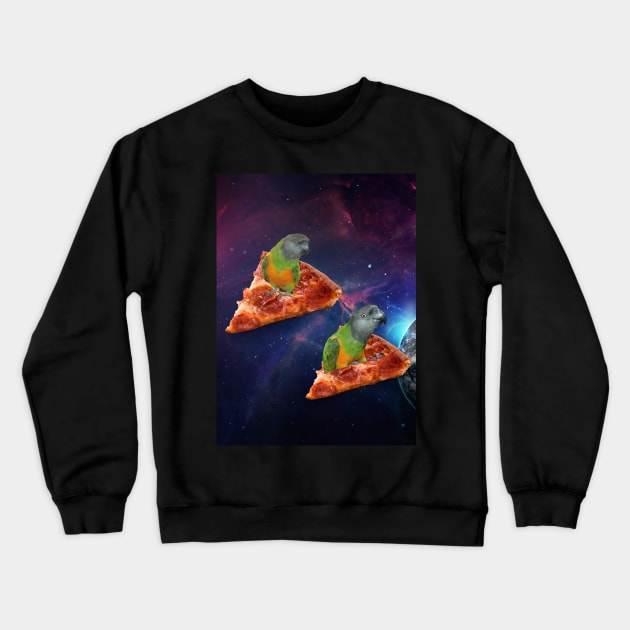 senegal parrot space pizza funny Crewneck Sweatshirt by Oranjade0122